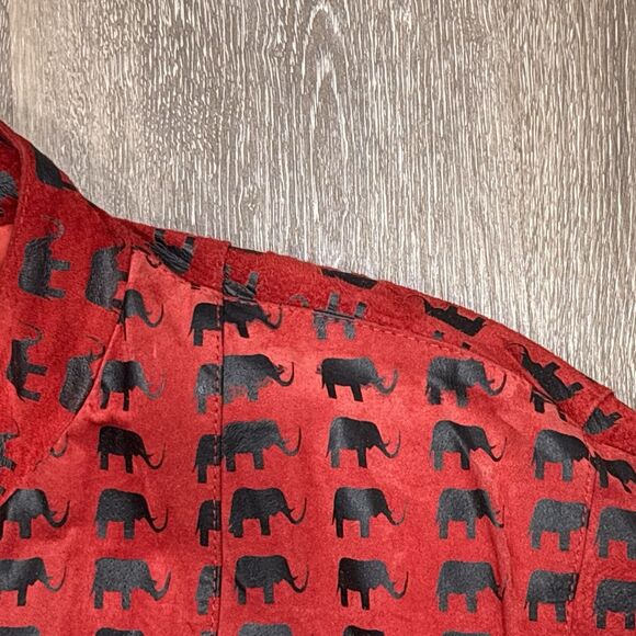 Vintage Suede Leather Jacket Womens Medium Red Elephant Print Oversized Bomber - Picture 10 of 16